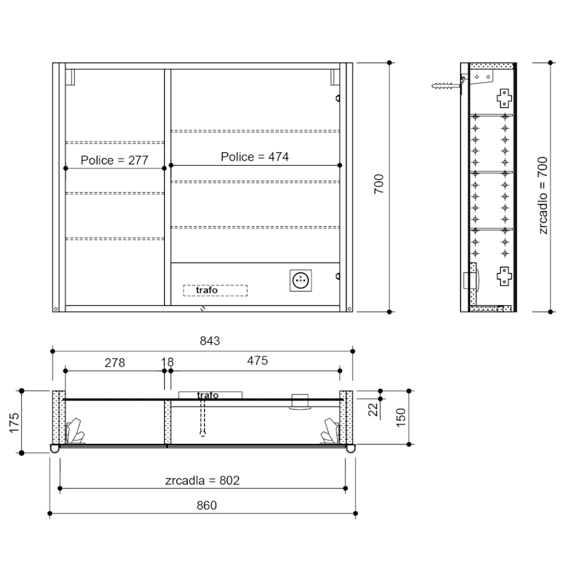ALIX galerka s LED osvětlením 86x70x17,5cm, jilm bardini AX186-0013